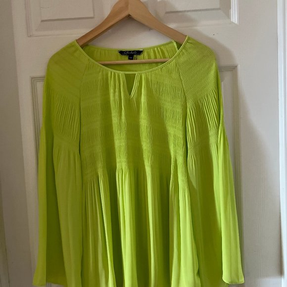 Smocked Lime Green Boho Blouse NWOT - Picture 3 of 14